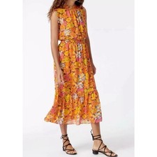 J.Crew Smocked Waist Sleeveless Midi Dress Sunset Floral Print XS NWT
