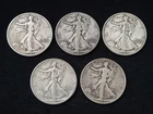 Group of 5 Walking Liberty 90% Silver Half Dollars NICE!