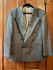 Made in USA Bachrach Men’s Gray Wool Double-Breasted Jacket 42R Pinstripe