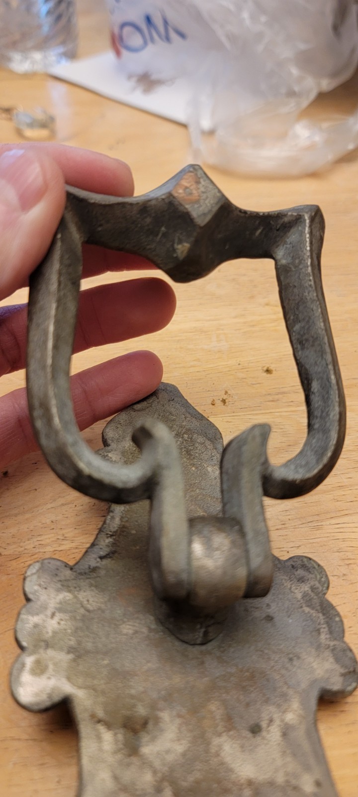 Antique FRONT DOOR KNOCKER Solid Heavy Bronze hammered metal RARE Vintage Unique