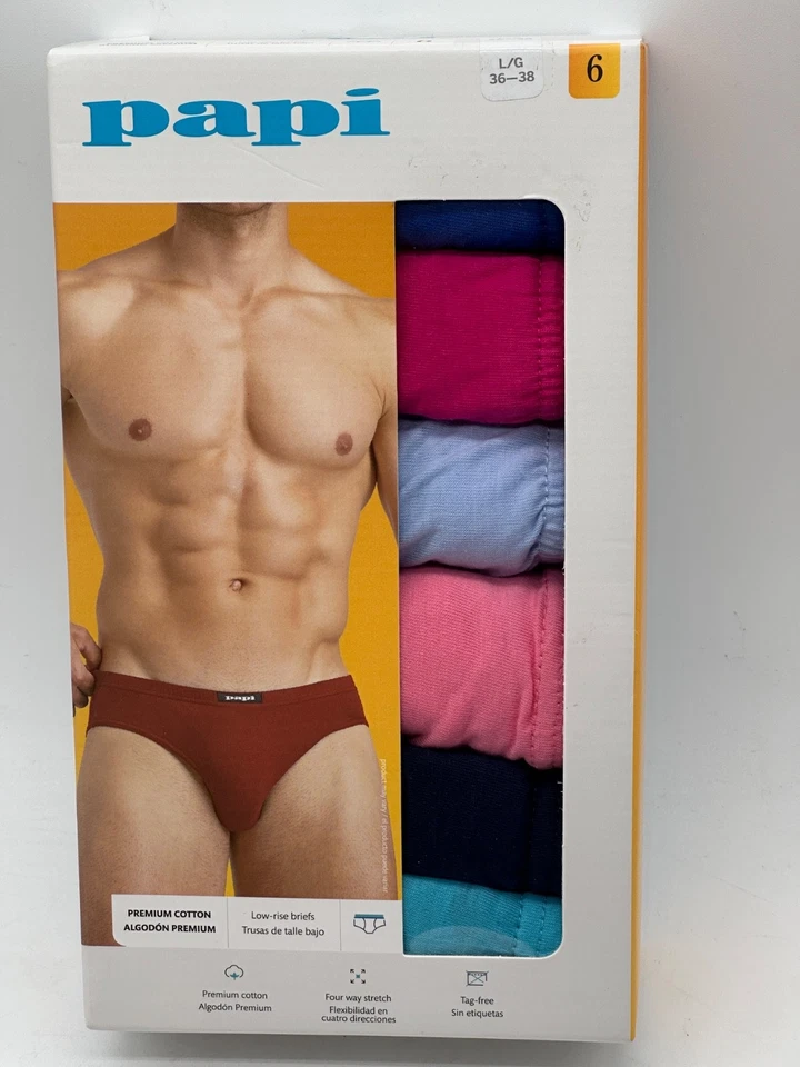 NUEVO PAQUETE DE 6 CALZONCILLOS DE TIRO BAJO PAPI PARA HOMBRE TACTO SUAVE SIN ETIQUETAS 4 VÍAS ELÁSTICOS GRANDES Foto 2 de 4