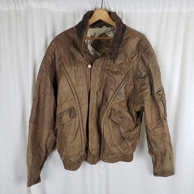 Vintage Chia Brown Leather Cafe Flight Bomber Jacket Mens XL
