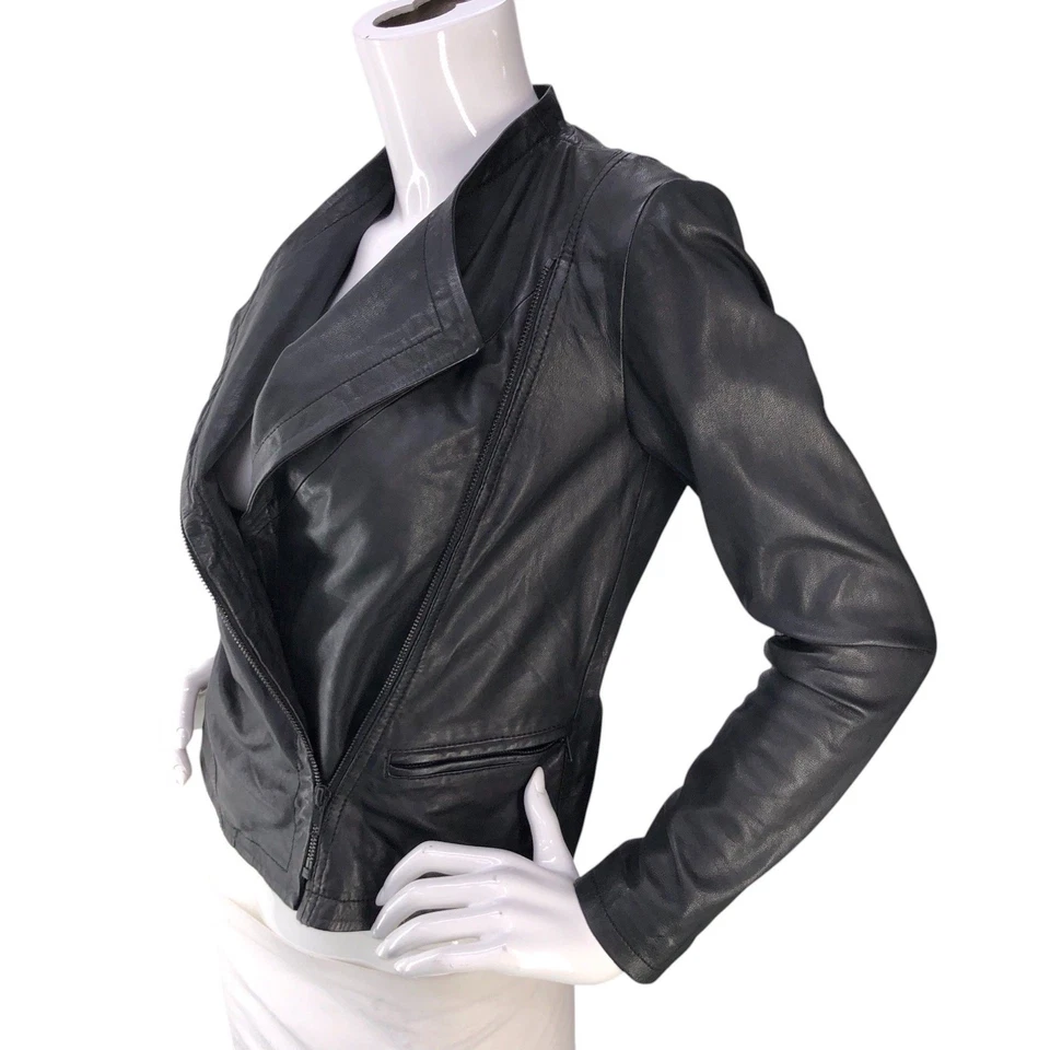 Halogen Jacket Womens XXS Petite Leather Moto Black Asymmetrical Zip - Image 4 of 4