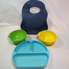 Baby Silicone Suction Plate Bowl Bib Green Blue Yellow Bumpkin Baby Bar  Co
