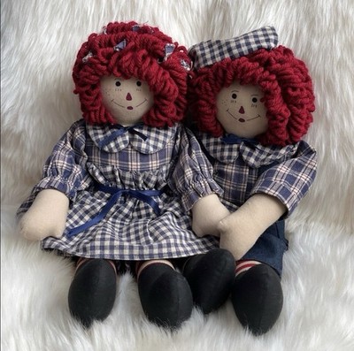 Handmade Raggedy Ann And Raggedy Andy Cloth Dolls. Well Made. Great Condition