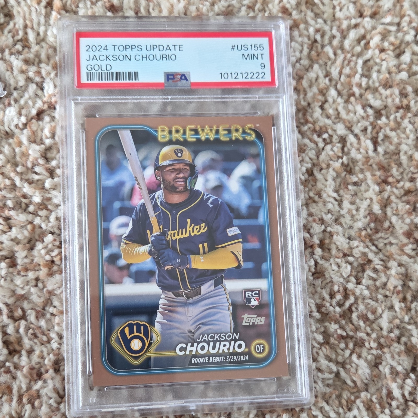 2024 Topps Update Series Jackson Chourio Gold Rookie Debut US155 PSA 9 Brewers