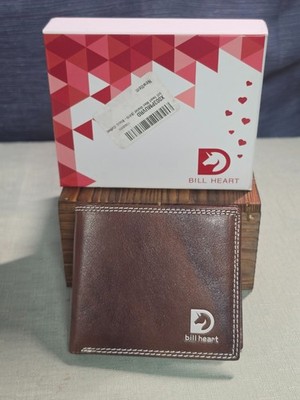 Bill Heart Men's Genuine Leather Bifold Wallet Brown ID Window Credit Card Holde