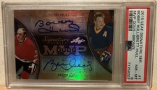 2015 Leaf Bobby Hull Brett Hull DUAL AUTO /25 PSA 8 MVP Duos HOF Chicago Blues
