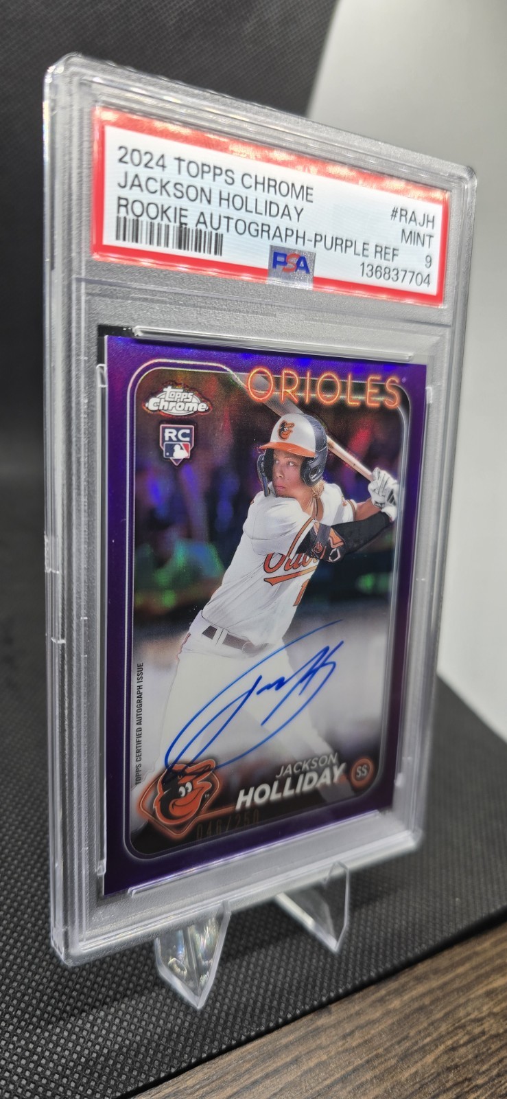 2024 JACKSON HOLLIDAY Topps Chrome ROOKIE AUTO Purple Refractor RAJH /250 PSA 9  view 3
