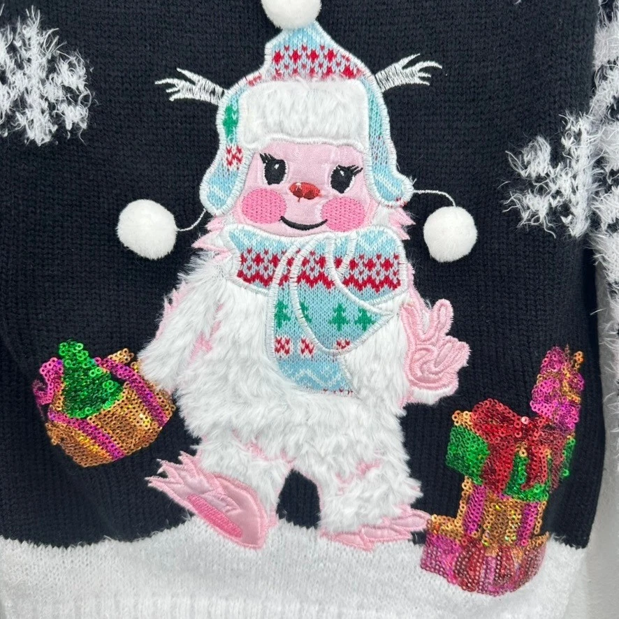 Suéter Margaux & Lexi Bordado Lafufu Adorable Yeti Vacaciones Pata de Gallo Nuevo con Etiquetas Foto 2 de 4
