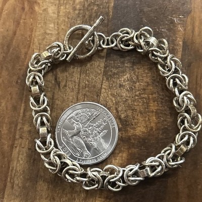 アクセサリー chain bracelet silver tone toggle 7.75” Sterling Silver Toggle Clasp Byzantine Chain Bracelet 17.47