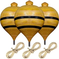 Traditional Wooden Spinning Tops   Handcrafted Set of 3 Natural Classic
