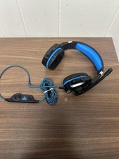 Black And Blue Over The Ear USB Wired Gaming Headset With Boom Mic Very Good 8E