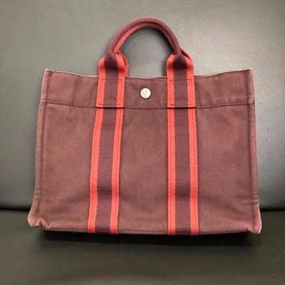 HERMES Hand Bag Tote Purse Fourre Tout PM Canvas Red Authentic