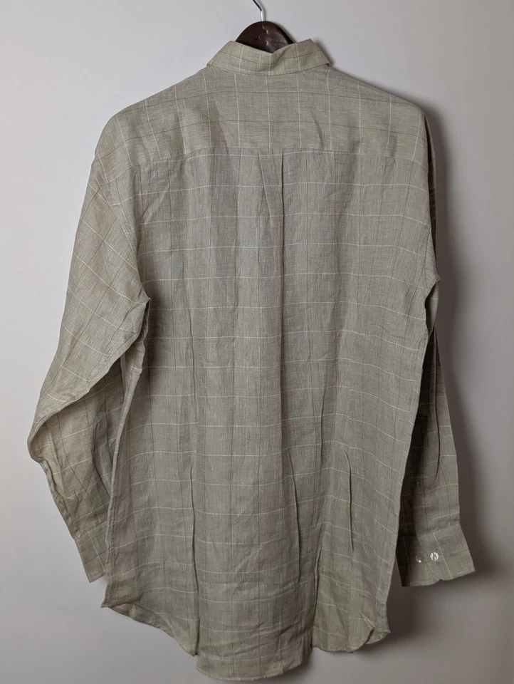 Robert Talbott Men’s Button Down Shirt Beige Plaid Long Sleeve Linen Blend L - Image 2 of 4