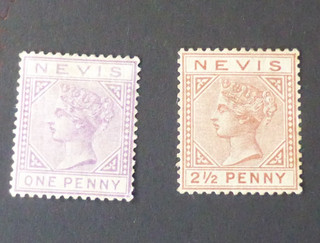 NEVIS 1882 QVIC 1D LILAC & 2 1/2d RED BROWN BOTH MINT (SG 27/28) IN CARD