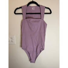OQQ Ribbed Square Neck Bodysuit Light Purple Size L New