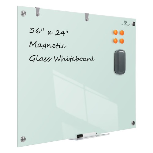 TSJ OFFICE Glass Dry-Erase Board - 36 x 24 Inches Wall Mounted Whiteboard wit...