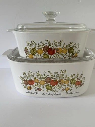 Vintage Set of 2 Corning Ware Spice Of Life 5qt & 3qt Casserole Dish Pyrex w/Lid