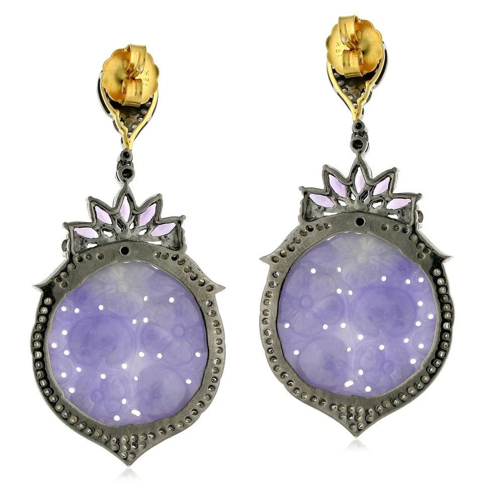 Orecchini pendenti in argento sterling 925 con ametista giada diamantata in o... - Immagine 2 di 4