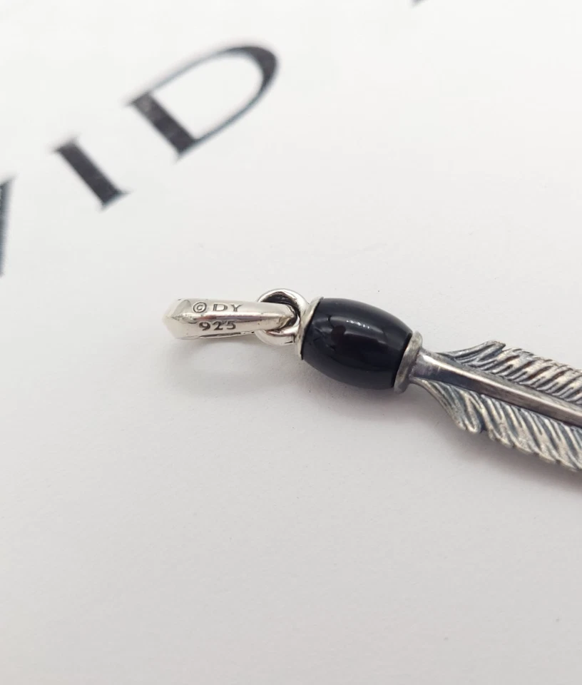 Amuleto de pluma David Yurman de plata de ley 925 de ónix negro del suroeste Foto 4 de 4