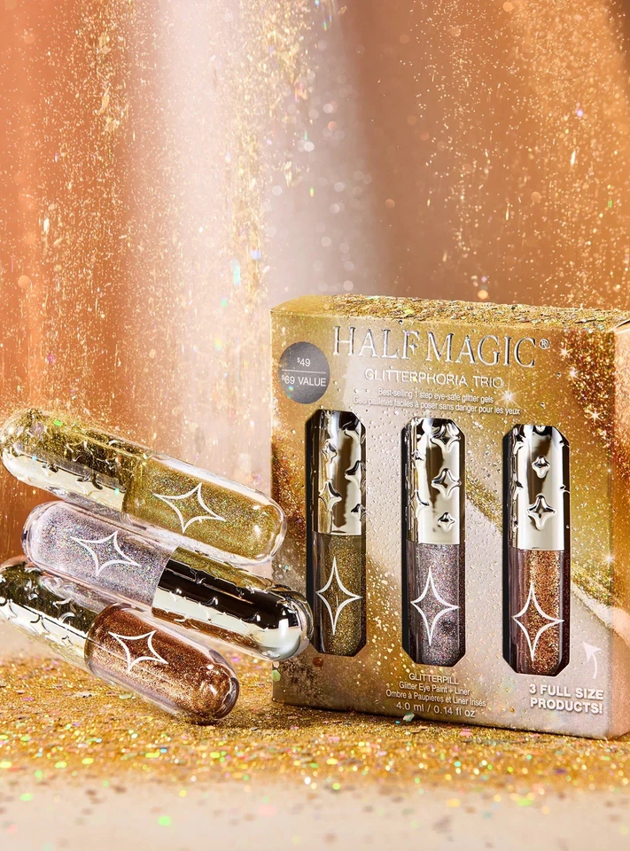 Half Magic Glitterphoria Trio, sombra de ojos brillante, tonos más vendidos Foto 2 de 4