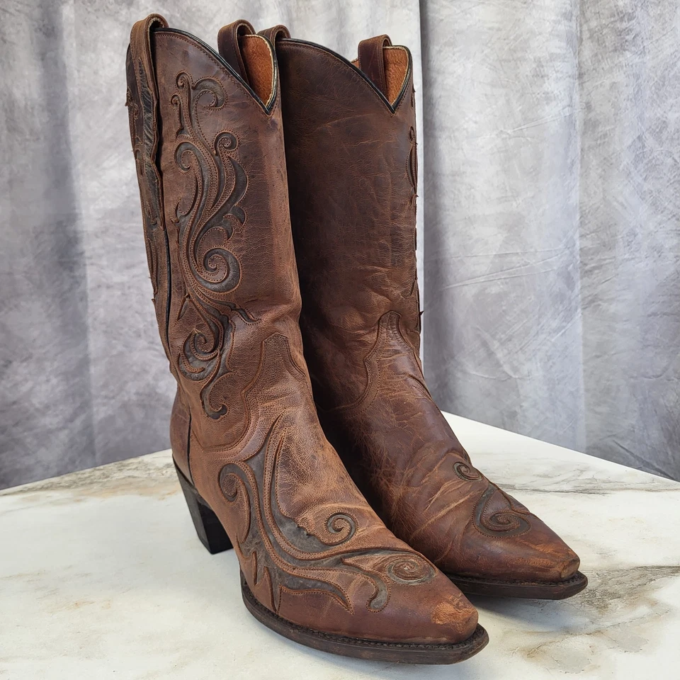 Botas vaqueras occidentales Dan Post con incrustación punta corta para mujer 10 M marrón Foto 2 de 4