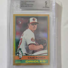 Topps 2025 Heritage Chrome Gold Border Cade Povich #219 Orioles Rookie /50 BGS 9