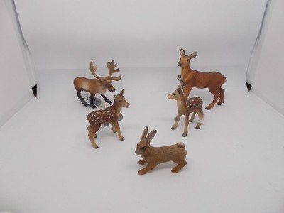Bullyland  5 x Waldtiere = Hase Hirschkalb Hirschkuh Rentier Neu with TAG