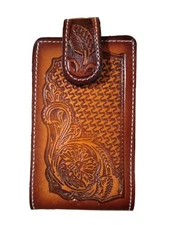 Western autentic Leather Mexican Cell Phone case for Belt with Magnetic Orange