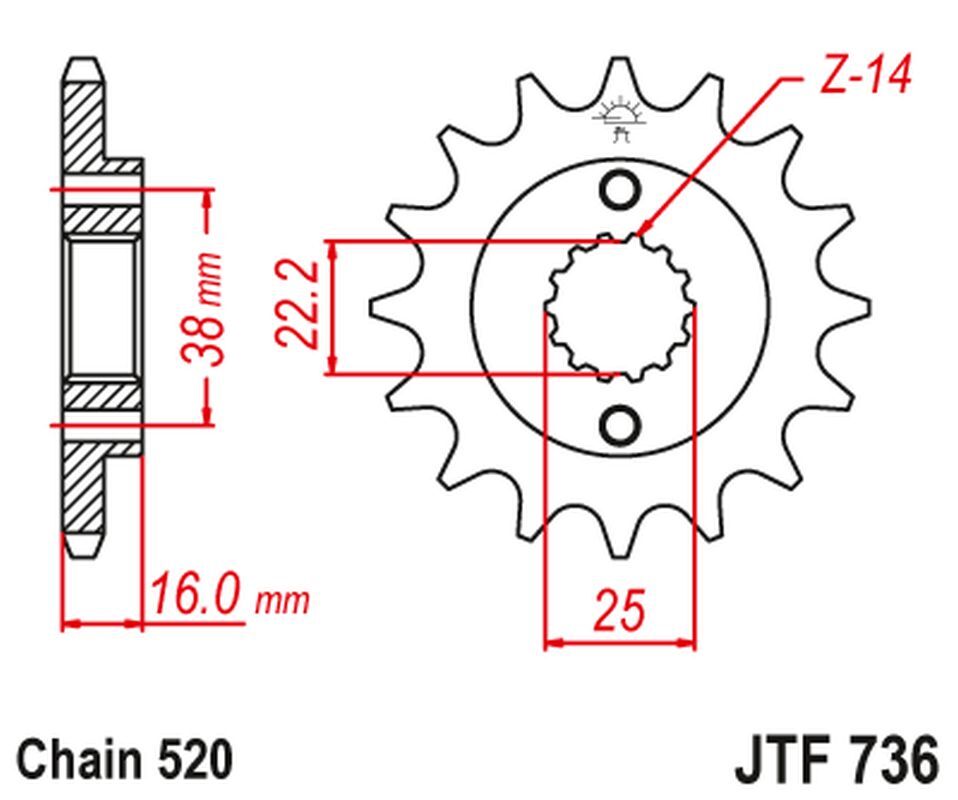Pignon avant JT 490 13 pour remplacer la transmission usée en chaine 520