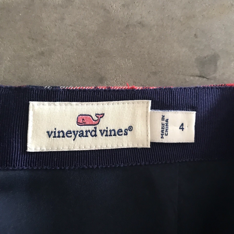 Юбка женская Vineyard Vines 4 красно-бело-синяя клетчатая шерстяная офисная опрятная на молнии - Изображение 3 из 4