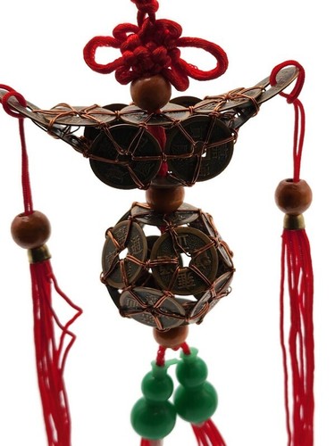 Feng Shui Red Mystic Knot Chinese Coins Ingot Sphere Wu Lou Health and Love - Picture 2 of 3