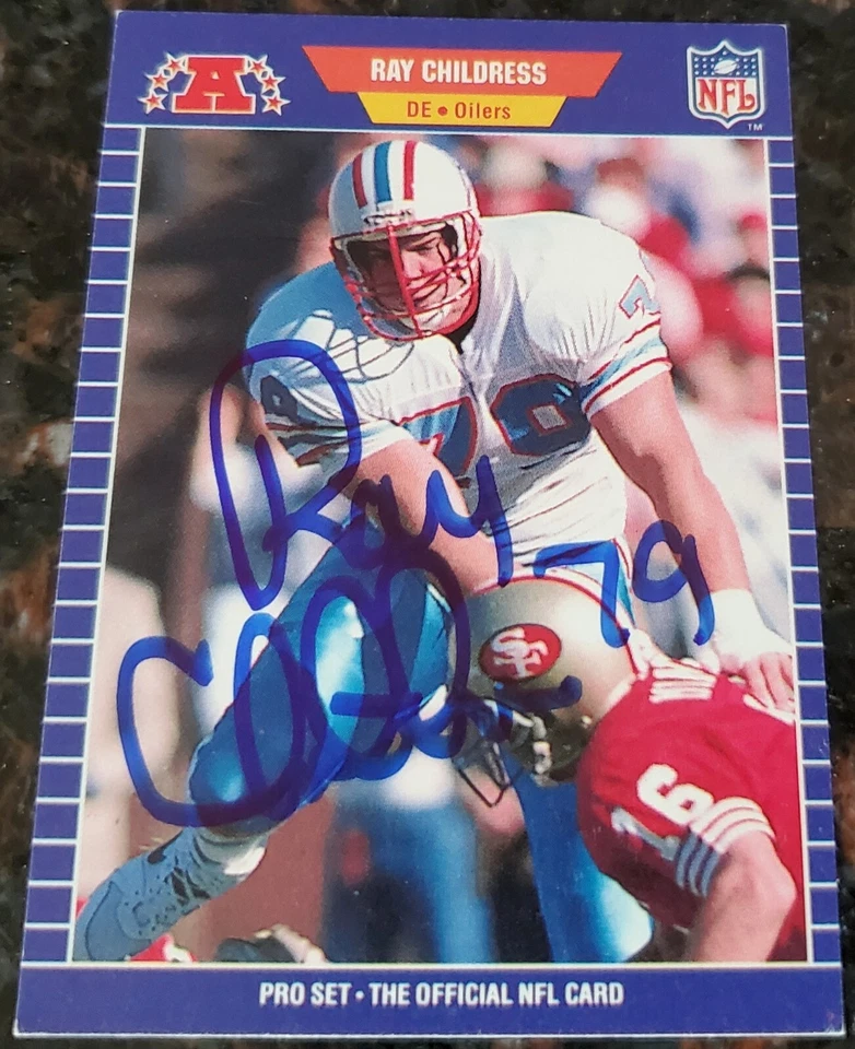 Tarjeta autógrafa Ray Childress 1991 Pro Set #141 NFL Houston Oilers Foto 3 de 4