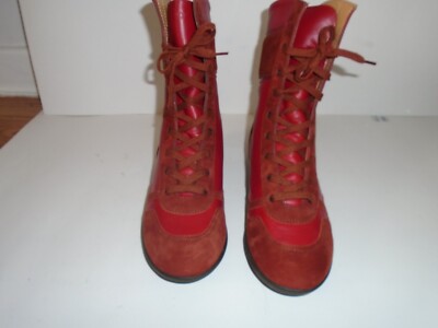 Hogan Red Leather Lace Up High Tops Size 7