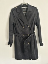 Jane Norman Black Frill Sleeve Trench Coat Size 12 Eur 38