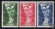 ANDORRE POSTE AERIENNE 1955-57  Y&T 2 / 4 " VALLEE RAPACE " NEUFS xx TTB