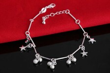 Women's 925 Sterling Silver Beads Stars Foot Link Chain Ankle Bracelet AB62