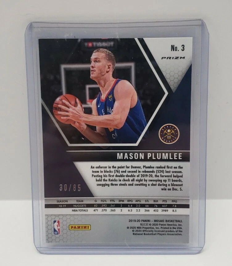 2019-20 Panini Mosaic Mason Plumlee Blue Disco Prism /85  - Image 2 of 2