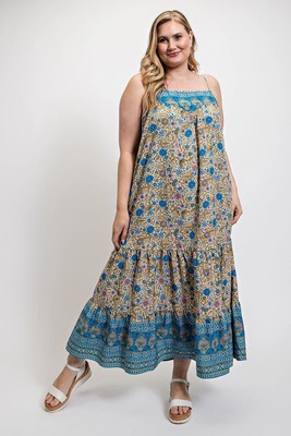 GIGIO Floral And Aztec Print Drop Down Maxi Dress With Spaghetti Strap