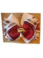 Hair Bow For Girls Handmade Red White Football Inspired