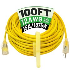 100 Ft 12/3 Outdoor Extension Cord Waterproof Heavy Duty With Lighted Indicator