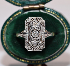 Vintage Art Deco 0.25Ct Round Cut Cubic Zirconia Wedding Bridal Ring 925 Silver