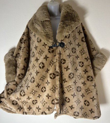 Neu Cape Style Mantel + Ärmel Übergröße One Size V weicher Kunstfelldruck