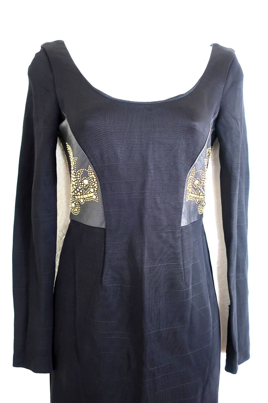 Abito lungo body GIANNI VERSACE nero oro in pelle impreziosita da SLeeve 36 S 3 4