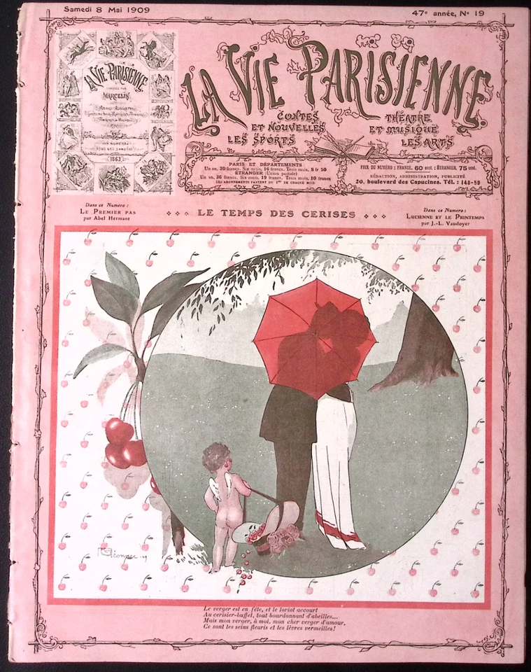 La Vie Parisienne Magazine  8 Mai 1909 Geomper Loving Couple Umbrella Cupid - Image 2 of 4