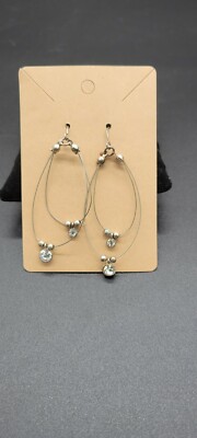 Earring , Simple wire Loop with two clear stones silvertone beads. 2'' long