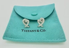 Authentic Tiffany & Co. Picasso Loving Heart Diamond Platinum Stud Earrings