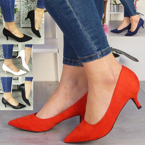 Ladies Court Shoes Pointed Kitten Heel 