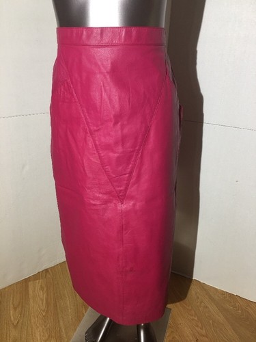 Sexy GIII(3) Leather Vintage 80's Pink Color Pencil Skirt Size 11/12 W/ Pockets - Picture 5 of 12